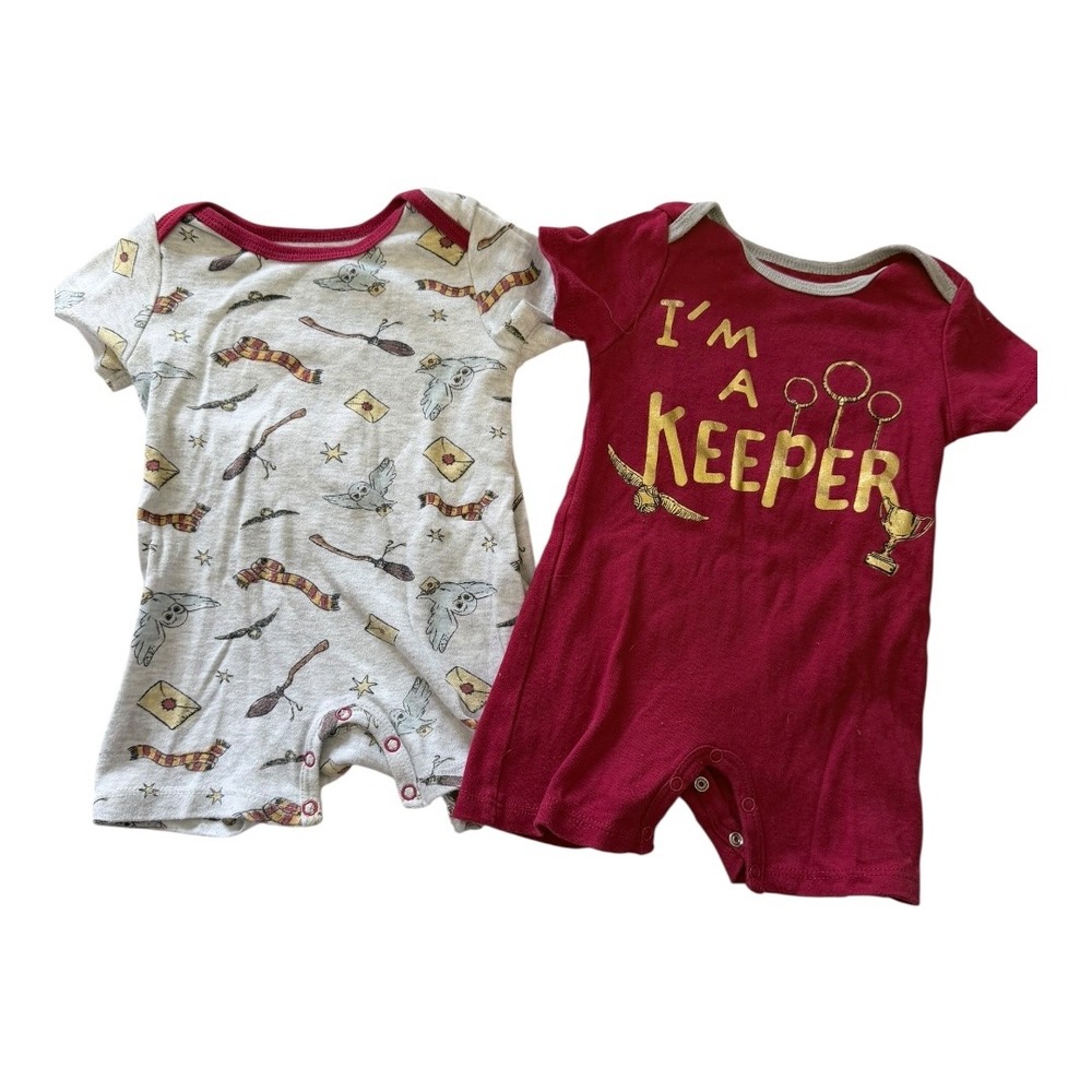 Harry Potter Romper Baby 12M I'm A Keeper Hedwig Grey Red 2pc Set Snaps summer‎